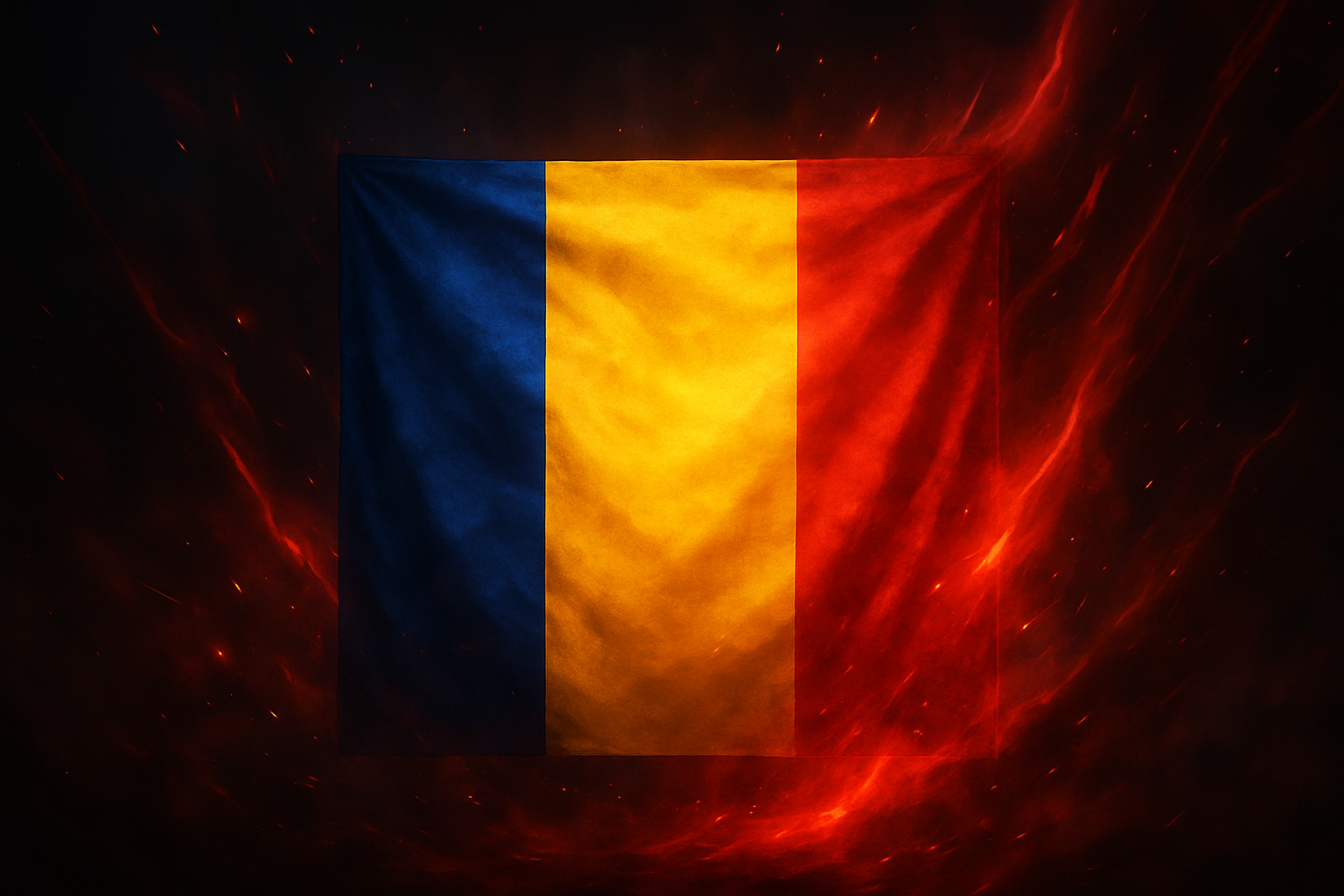 romanian flag square ratio, with red flares