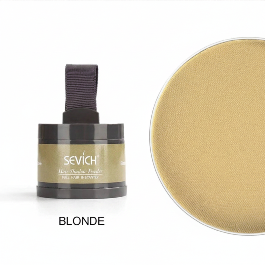 Sevich hair shadow powder with a close-up of blonde shade on a white background